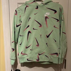 Nike Kids Mint Green Hoodie with Pink Swooshes